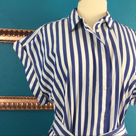 NWT J Crew blue white striped button front top XL - Picture 2 of 8